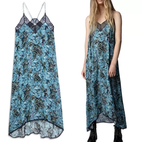 Zadig & Voltaire Risty Bohemian Patch Slip Dress with Lace Trim - L - Picture 1 of 9